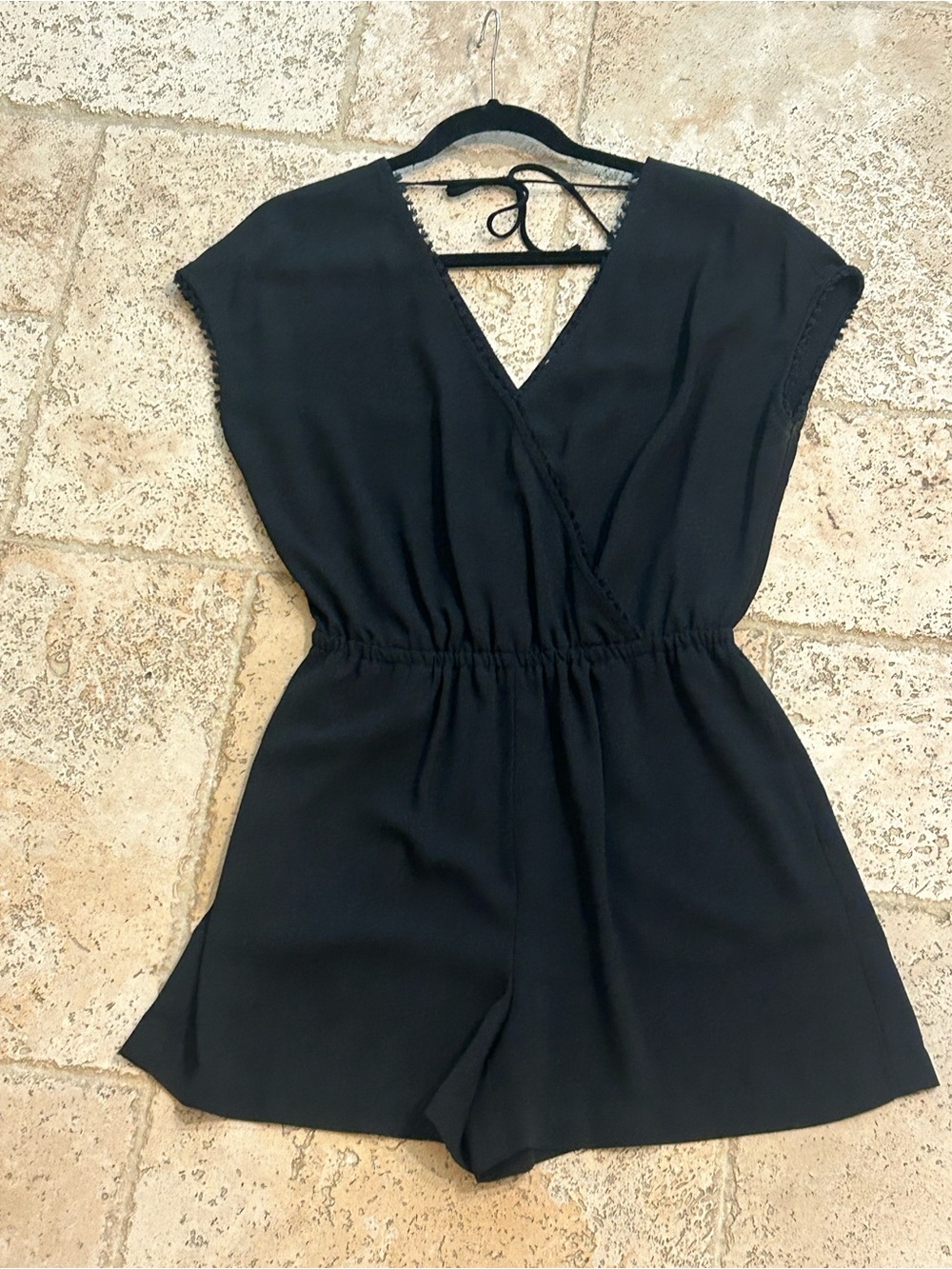LOFT Black Short Sleeve V-Neck Romper